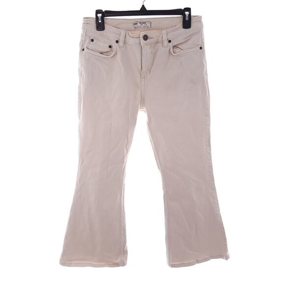 Free People Womens Size W 29 Solid Cream Flare Denim Jeans - Picture 1 of 11